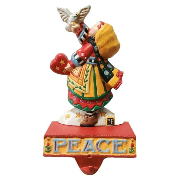 VTG Mary Engelbreit Cast Iron Stocking Hanger Christmas PEACE Girl Dove Holder - Picture 14 of 14